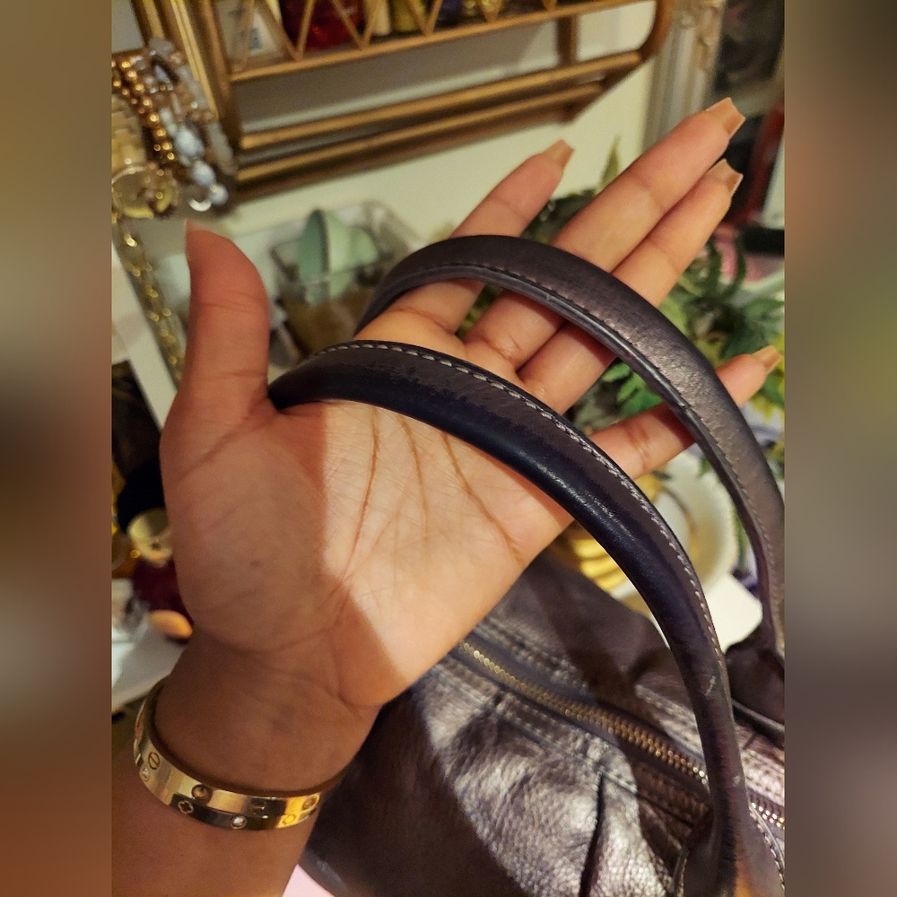 Michael Kors Fulton Metallic Dark Grey Leather Top Handle Bowler Bag Pur… - Picture 12 of 16